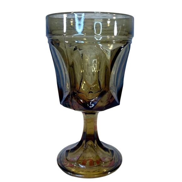Amber Colored Drinking Goblets Set of 3 Drinkware Colored Glass Pedestal Glass - Picture 4 of 6